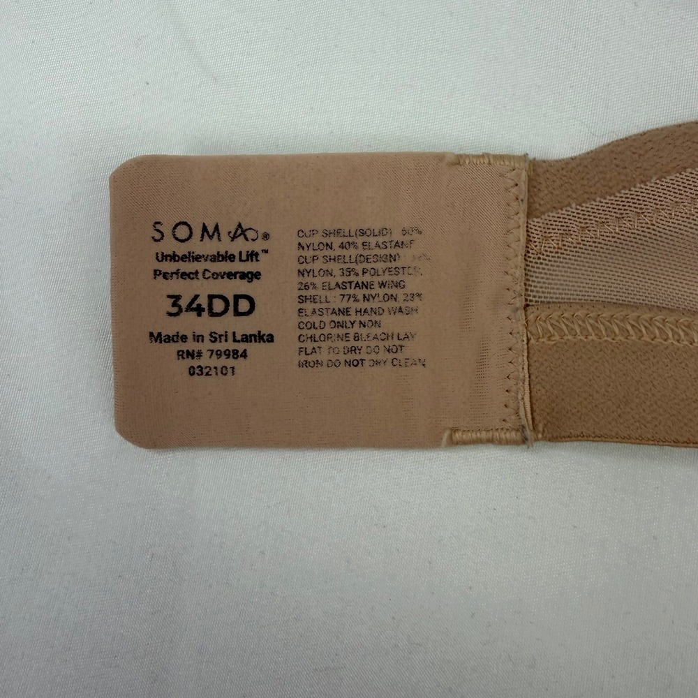 Soma Bra Unbelievable Lift Perfect Coverage 34DD Underwire Mesh Tan Beige Nude - Picture 2 of 4